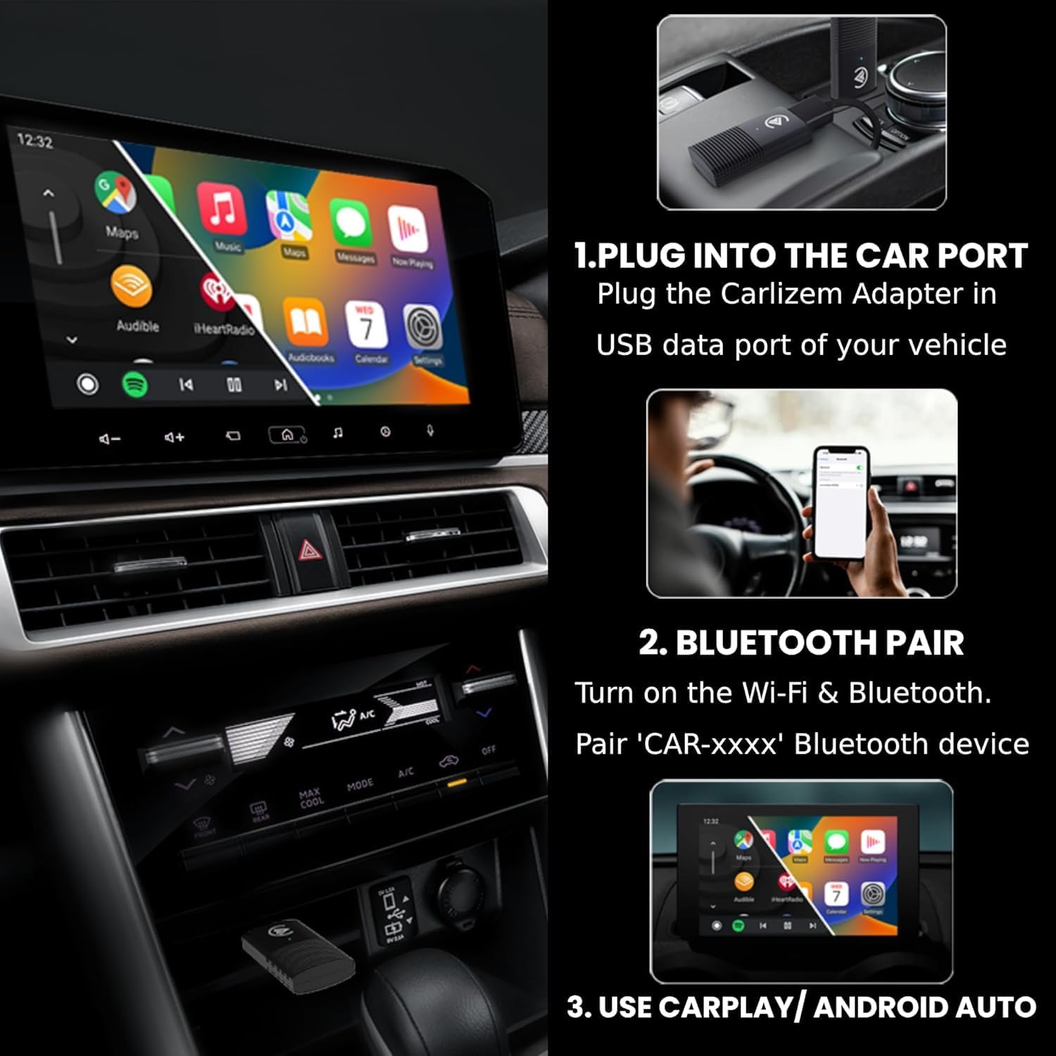 Carlizem® Wired to Wireless Android Auto & Carplay Adapter Cortex A7 Pro Processor| Quick Connection & Auto Reconnect | Bluetooth 5.4 & 5.8Ghz WiFi| 9 Months Warranty | Easy Setup — Amazon image 5