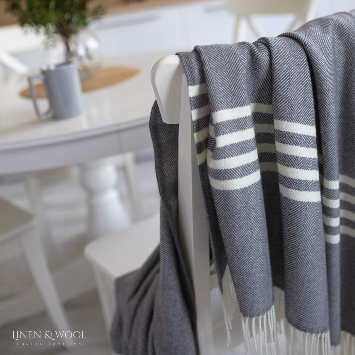 Linen & Cotton Manta Plaid de Sofá/Cama Brooklyn de 100% Pura Lana Merina,140 x 200cm, Gris