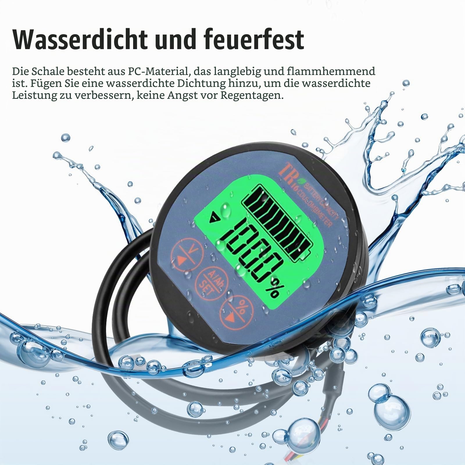 DEWIN Batterie Monitor 12V Motorrad, Batteriemonitor Batterie Tester Voltmeter Amperemeter Wasserdichte Batterietester für Autobatterie Kfz Caravan 8-120V 350A