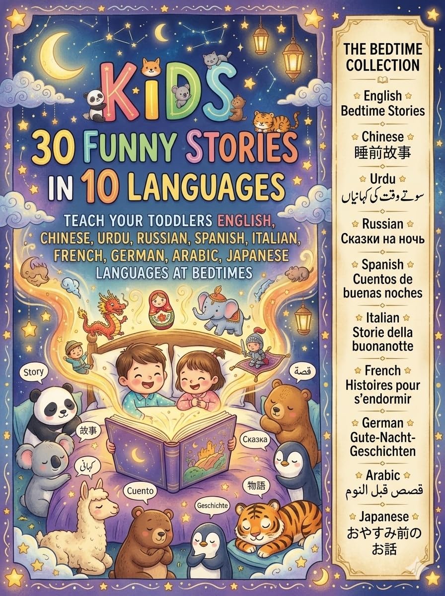 Kids 30 Funny Stories in 10 Languages. Let Them Learn: Teach Your Toddlers English, Chinese, Urdu, Russian, Spanish, Italian, French, German, Arabic, Japanese Languages At Bedtimes (English Edition)