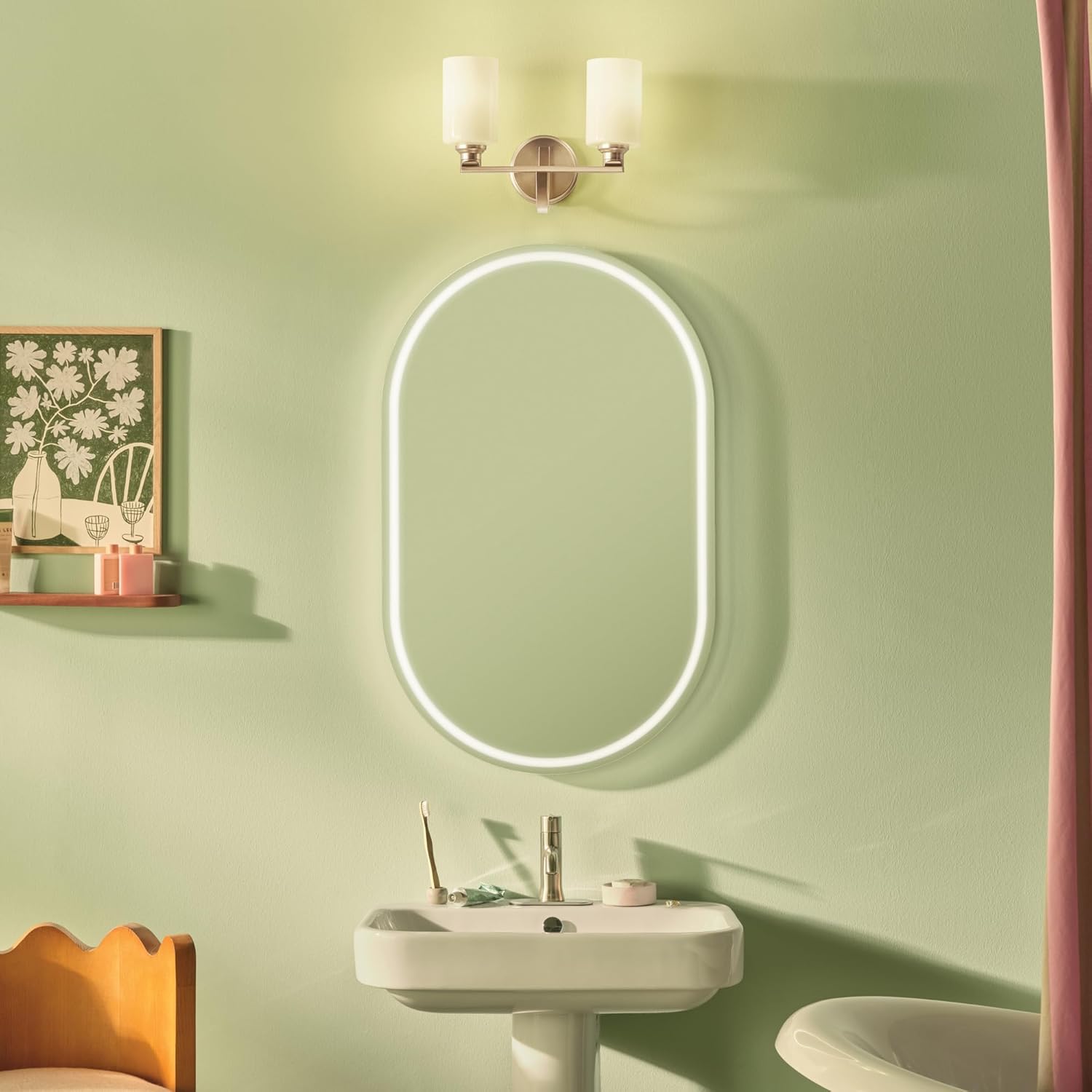 Kichler Gioe 14.25" 2-Light Vanity Light with Opal Glass in Champagne Bronze, Damp Rated, for Bathroom, Powder Room, Over a Mirror, (14.25" W x 10.5" H), 55225CPZ
