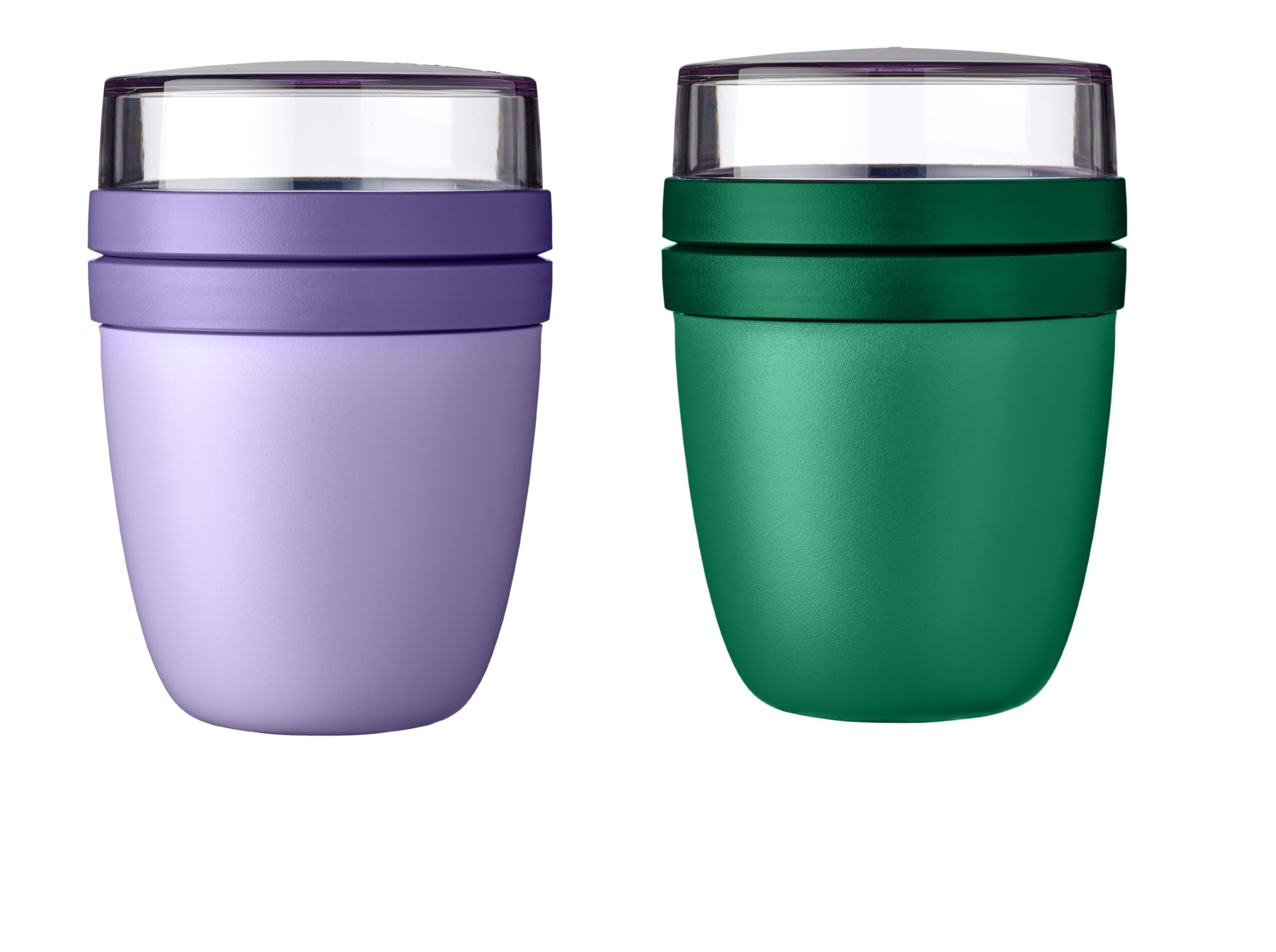 Mepal | Lunchpot Mini Ellipse Mixed | Vivid Green + Vivid Lilac | Müslibecher to go | Unterteilung für Joghurt & Müsli | 300 ml + 120 ml