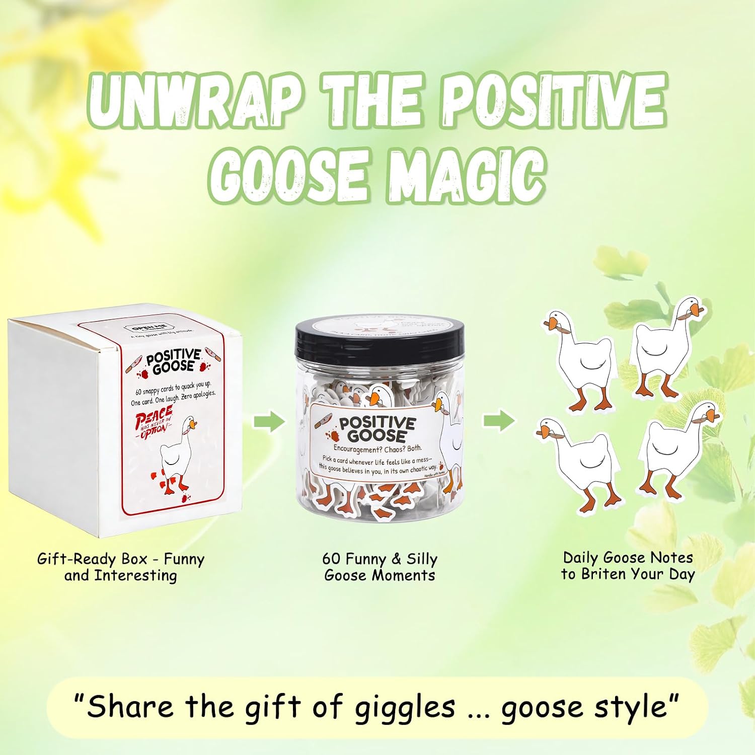 Positive Silly Goose Jar - 60 Funny Sarcastic Affirmation Cards