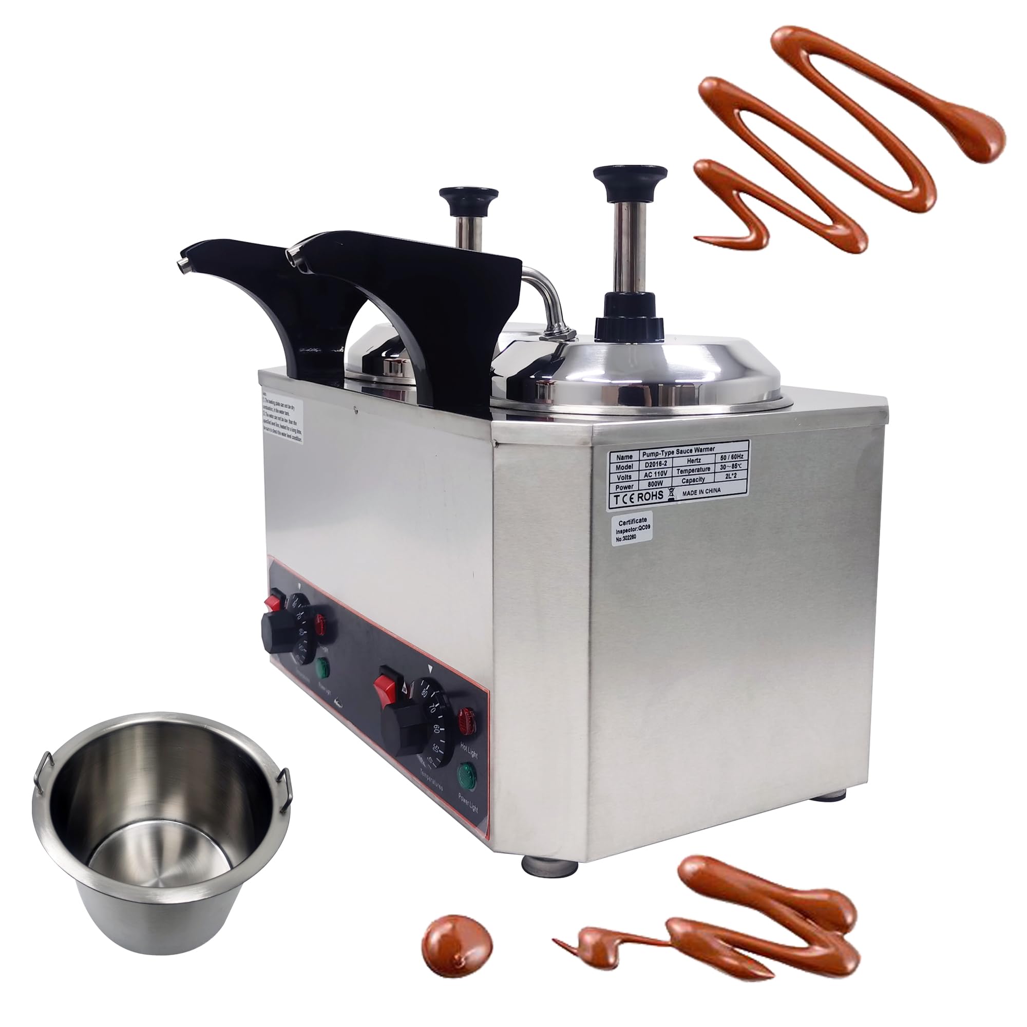 INTSUPERMAI 110V Electric Sauce Warmer Heater Nacho Cheese Warmer with Heated Pump 2 Pots Electric Hot Fudge Dispenser with Pump for Fudge, Cheese, Caramel