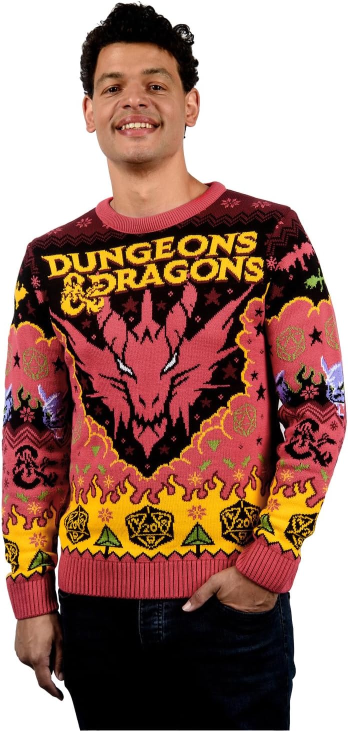 Dungeons & Dragons Christmas Jumper (UK, Alpha, XS, Regular, Regular) Red