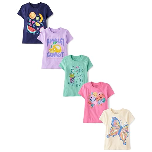 The Children's Place Girls' Trends Icons Short Sleeve Graphic T-shirts (5-Pack)