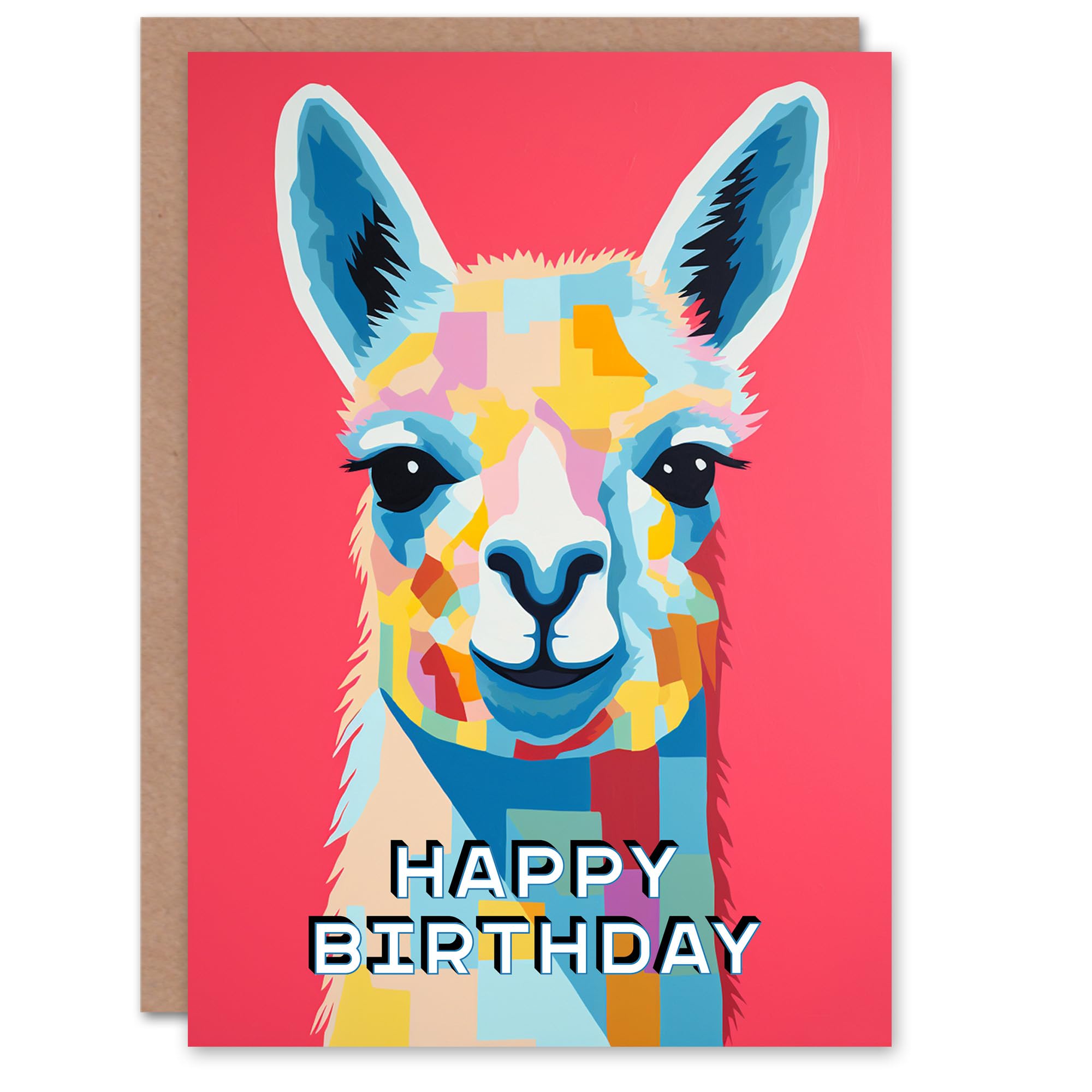 Artery8 Birthday Greeting Card Colourful Geometric Happy Llama For Him Her