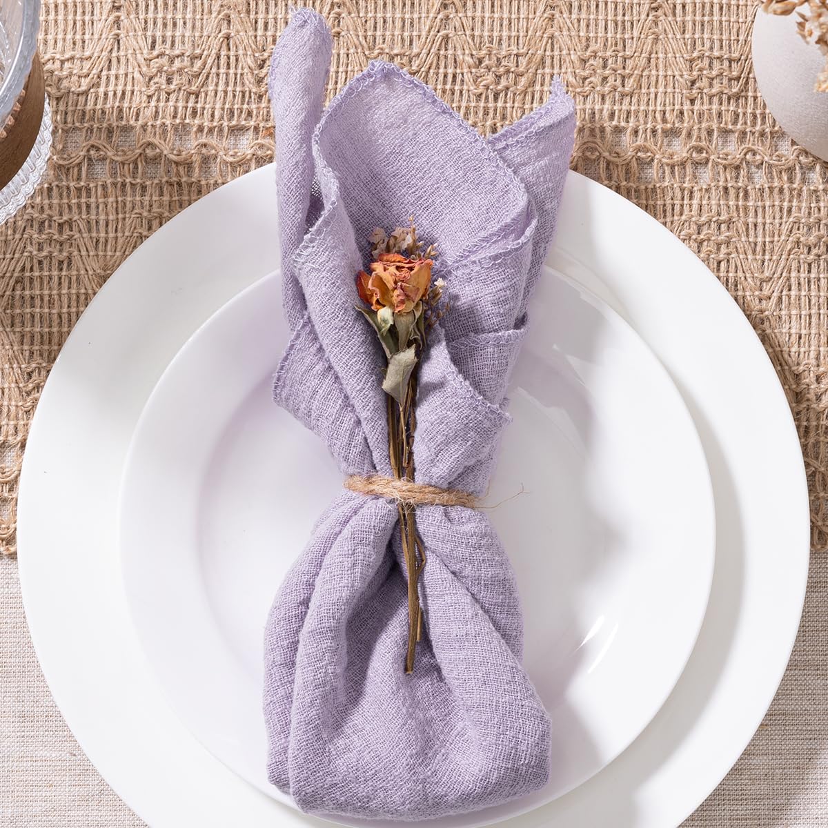 Set di 12 tovaglioli di stoffa in garza, 50,8 x 50,8 cm, quadrati, romantici, bohémien, velati, per decorazioni per baby shower, addio al nubilato, feste di compleanno, decorazione da tavolo, beige