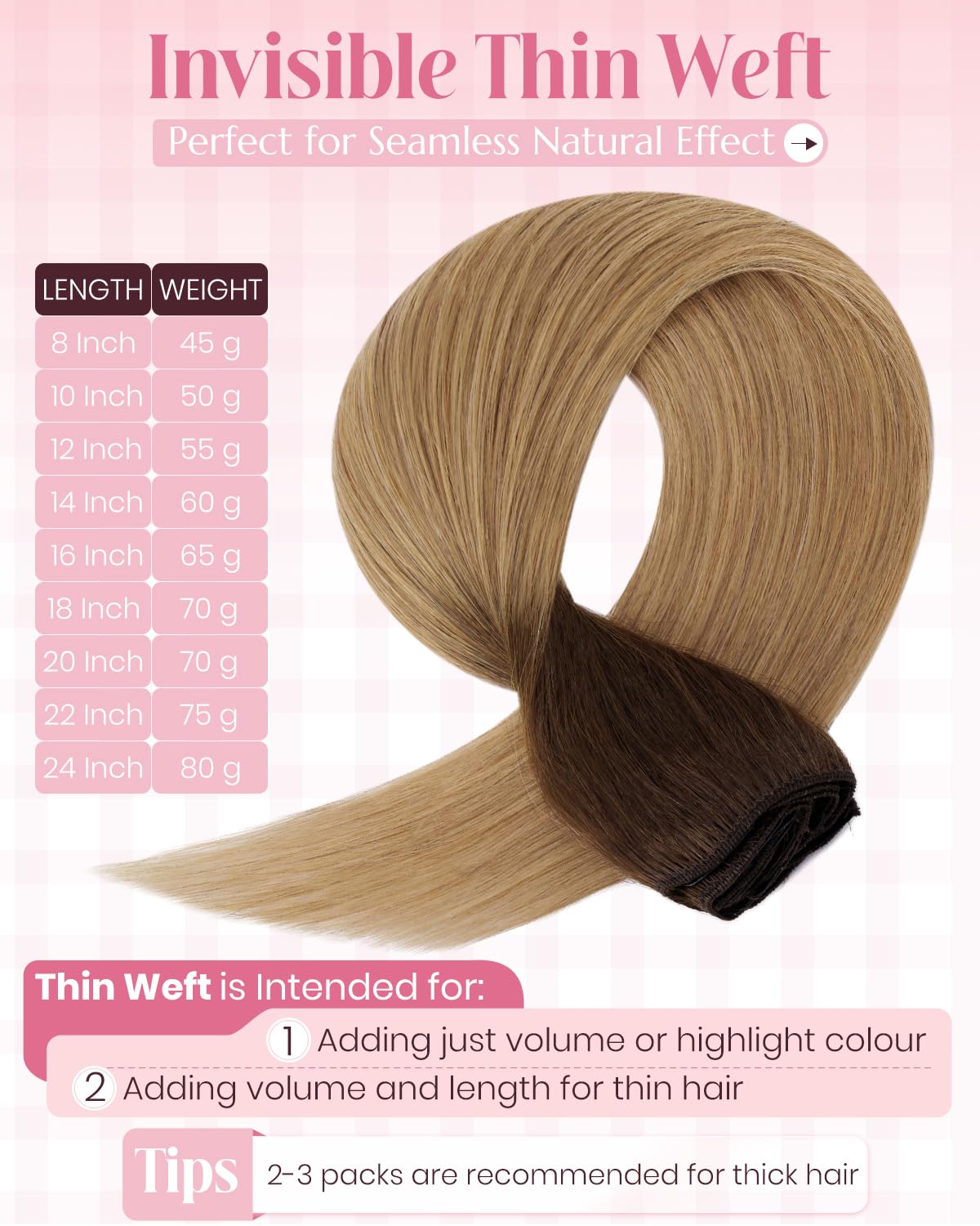 SLEEKALON Real Hair Extensions Clip in Human Hair Remy #4/27 Ombre Medium Brown/Dark Blonde - Image 4