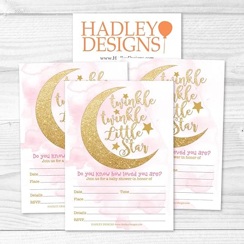 Miniatura 3 de Hadley Designs 25 invitaciones de baby shower para niña, temática de revelación de género de estrellas pequeñas, lindas nubes de luna, tarjetas