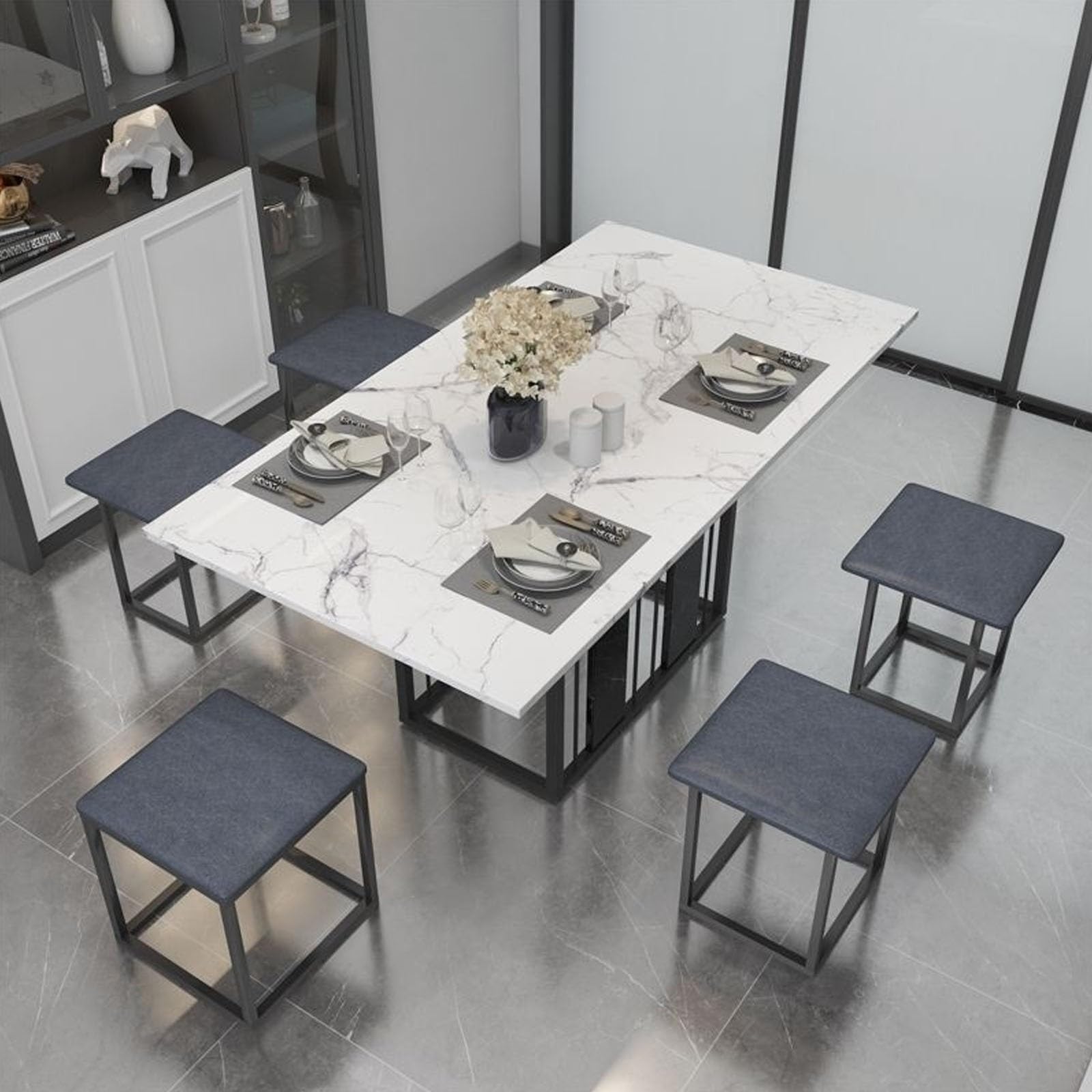 Sgabello 5 in 1, impilabile, per interni, salvaspazio, elegante e multifunzione (D, 45 x 45 cm)