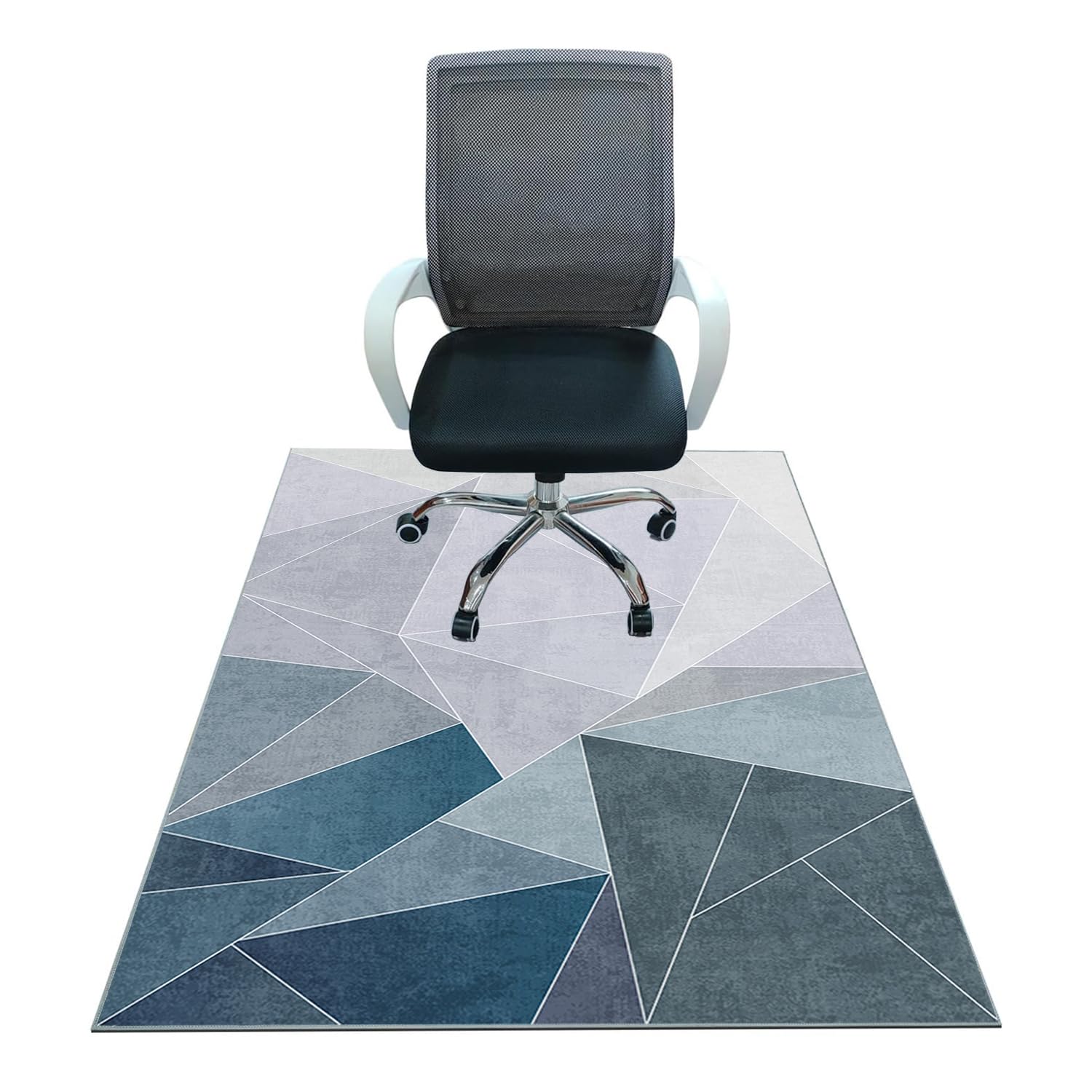 Office Chair Mat for Hardwood Floor,55"*35" Under Desk Mat, Computer Chair Rug,Anti-Slip Floor Protector for Low-Pile Carpet Home Office Blue Grey