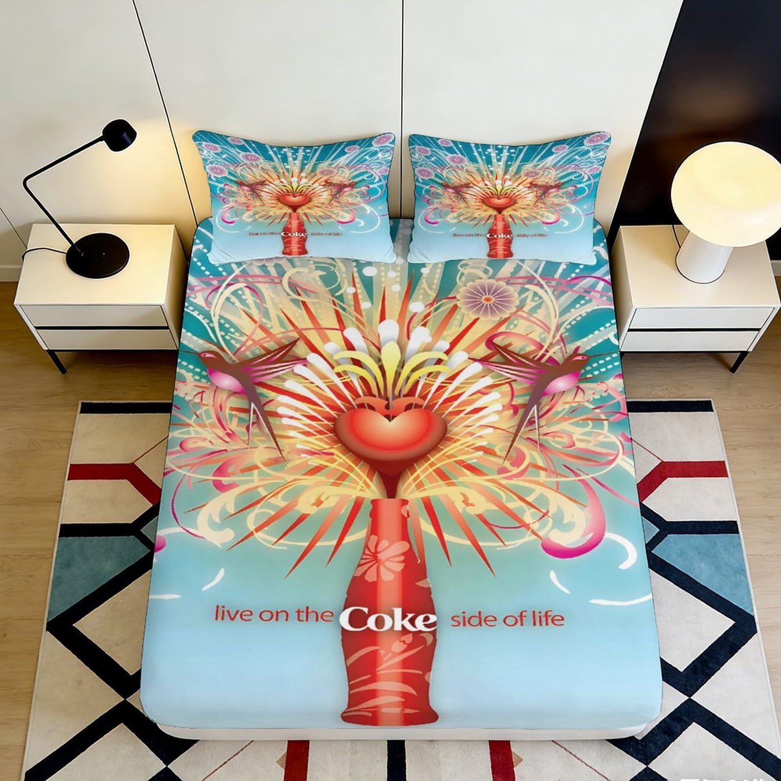 Pnayamiorkfel Style-4 3D Printed Colorful Fireworks Fitted Sheet Microfiber Soft Bedroom Decor Heart Bottle Mattress Cover 90X200x25cm