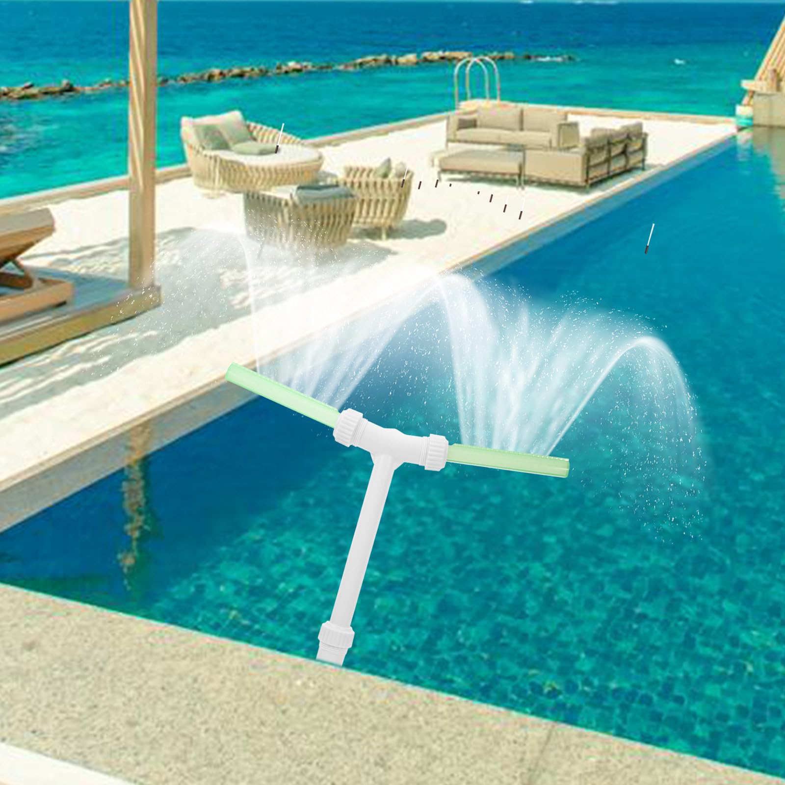 USHOBE Fuente de Piscina Doble Cabeza Aspersores Ajustables para Estanques y Piscinas, Estructura Resistente de Plástico y Sistema de Enfriamiento con Iluminación Clara
