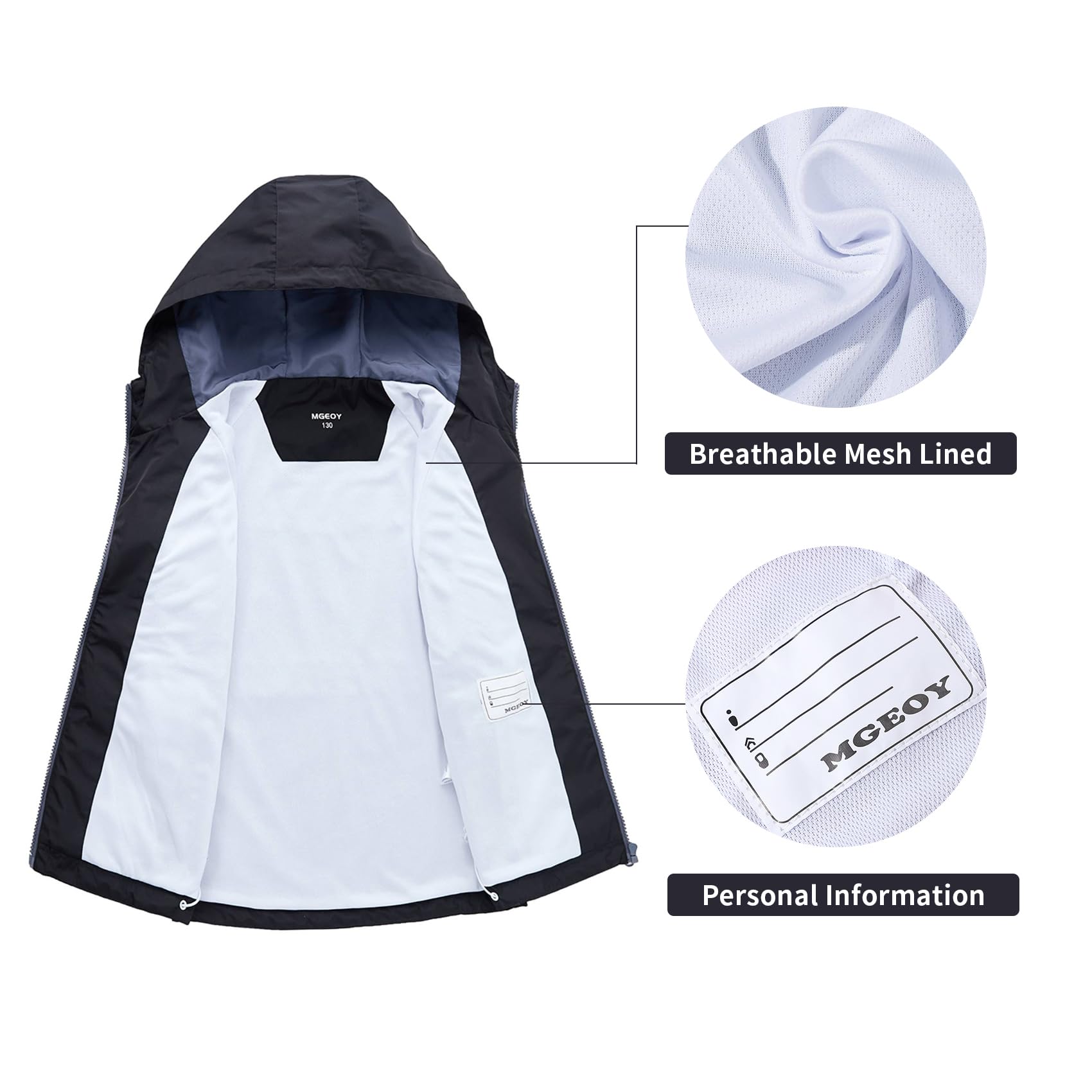 MGEOY Chaqueta impermeable para niños y niñas, ligera, impermeable, con forro polar, cortavientos para niños