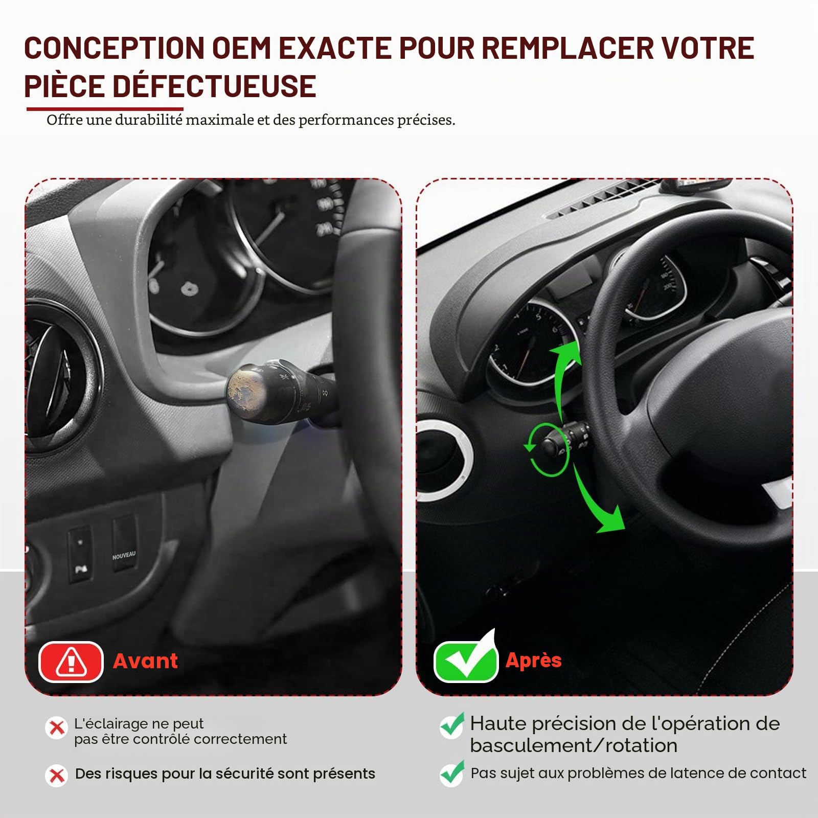 Commodo pour Clio 4 Twingo Trafic 3 Captur 1, 8201167992 Interrupteur Colonne Direction Phare Pour Clio IV Captur I Twingo III Trafic III Commutateur 255675887R 255405718R Commande Clignotant Phares