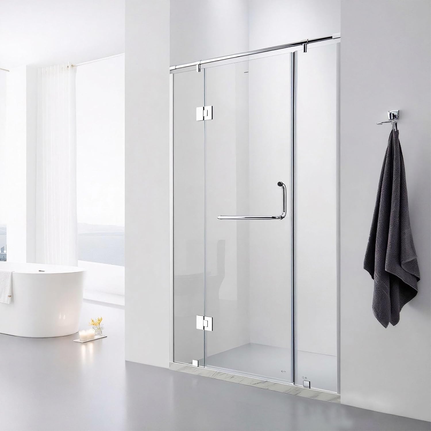 Shower Door Hinges, 180 Degree Glass Door Hinges, Heavy-Duty Brass Shower Door Replacement Parts for 5/16"-1/2" (8-12mm) Glass Thick, Chrome