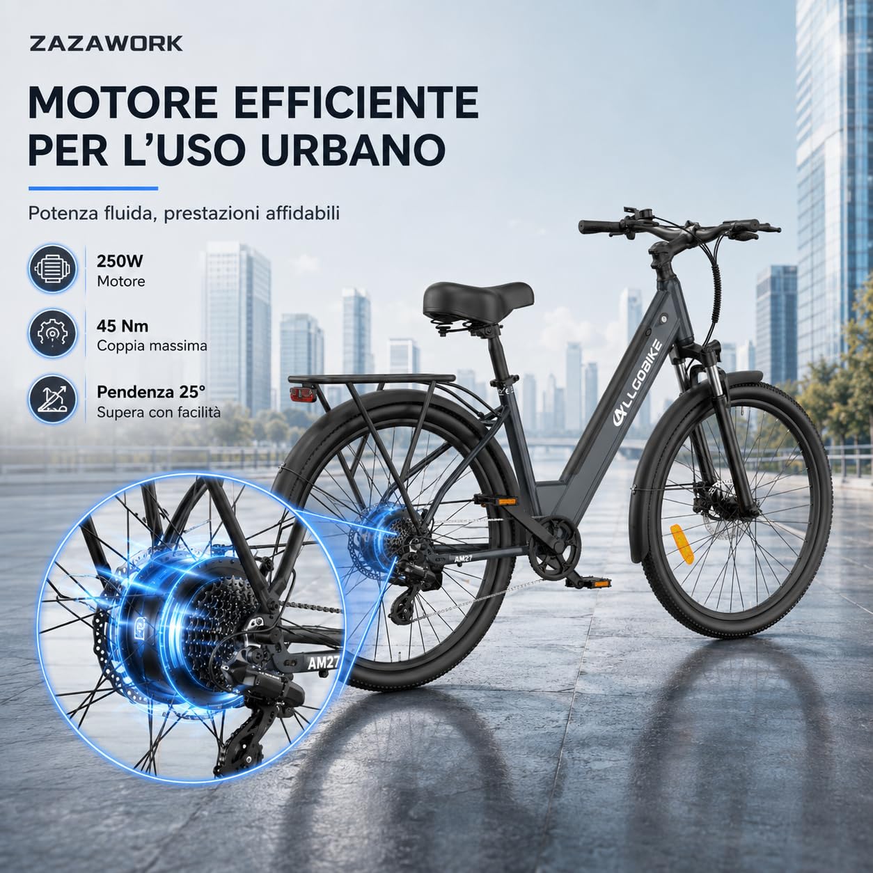 Bici Elettrica City 27.5"E-bike in ，con Batteria 36V15Ah e Autonomia 85km - Bicicletta a Pedalata Assistita Uomo Donna con Cambio 7 Velocità e Ammortizzatore per Urbana