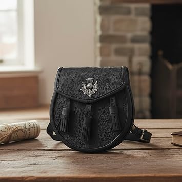SZCO Leather Sporran, Black Medieval Pouch, Kilt Sporran