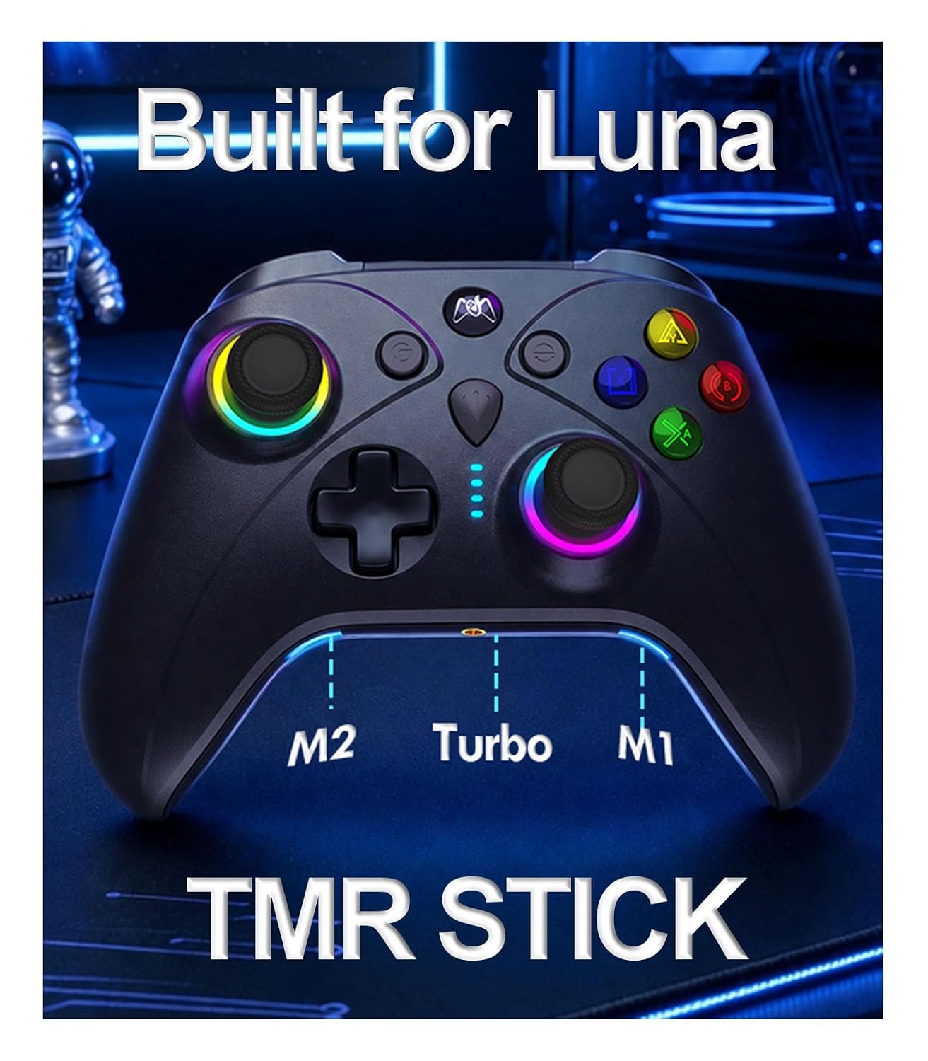 Replacement for Luna Controller,No Drift TMR Stick Control for Fire TV Cube | 10H Rechargeable Playtime,RGB Lighting,1000Hz Polling Rate,Back Paddles,Turbo,Wireless Remote,Upgrade Luna Game on Firestick