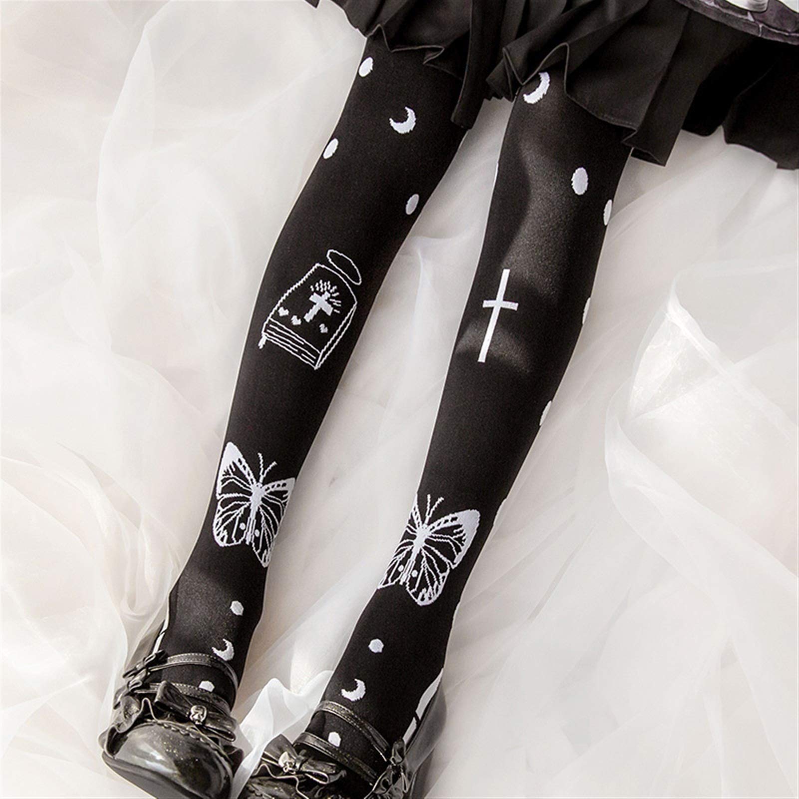 Original Lolita Socken Schwarze Strickstrümpfe über den Kniesocken Lolita Harajuku Nette gotische Socken Warm (Color : A, Size : M)