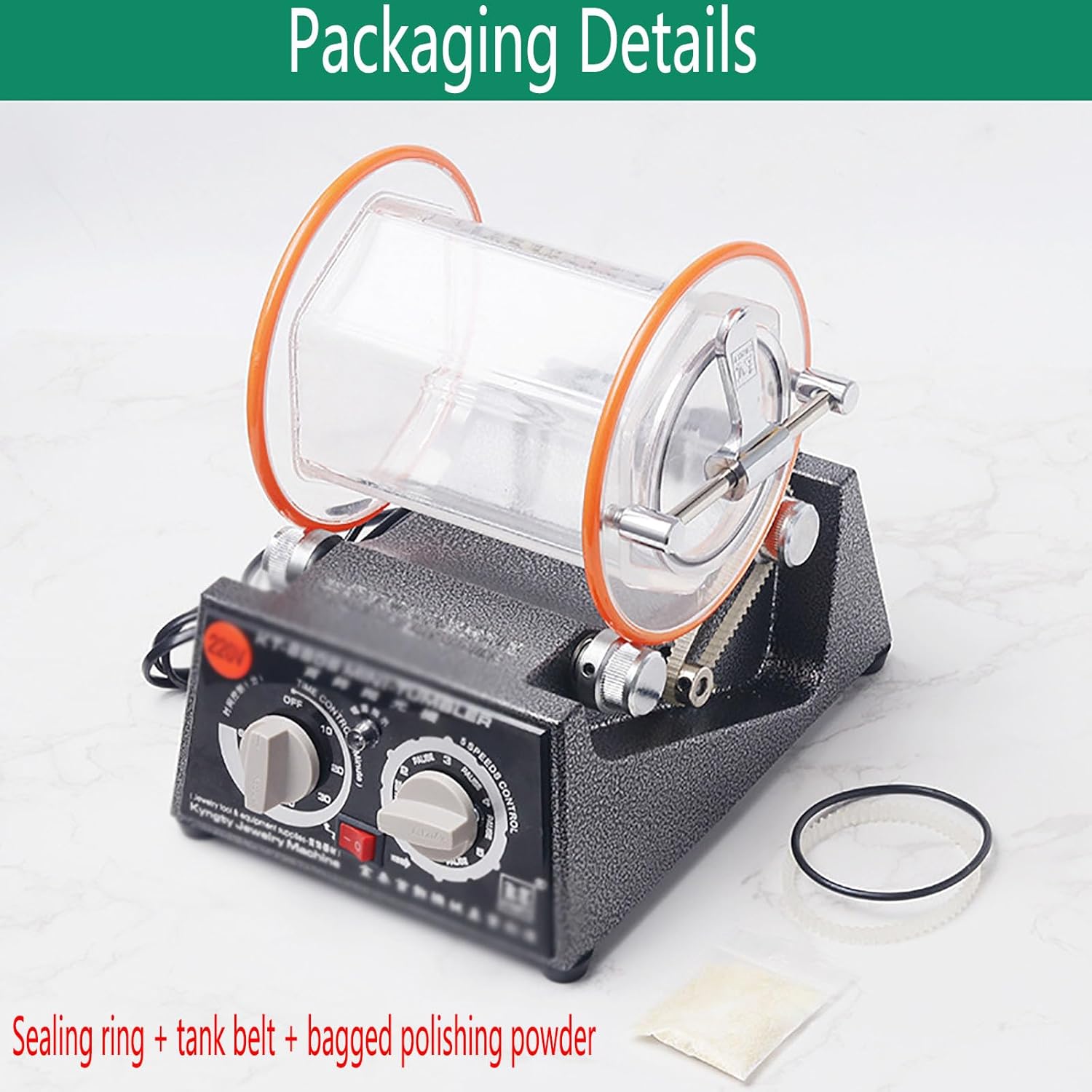 Jewelry Roller Polishing Machine, Jewelry Polishing Tool with Accessories, Five-speed Adjustment, Timing, Forward and Reverse Control, Good Sealing, Suitable for Gold and Silver Jewelry