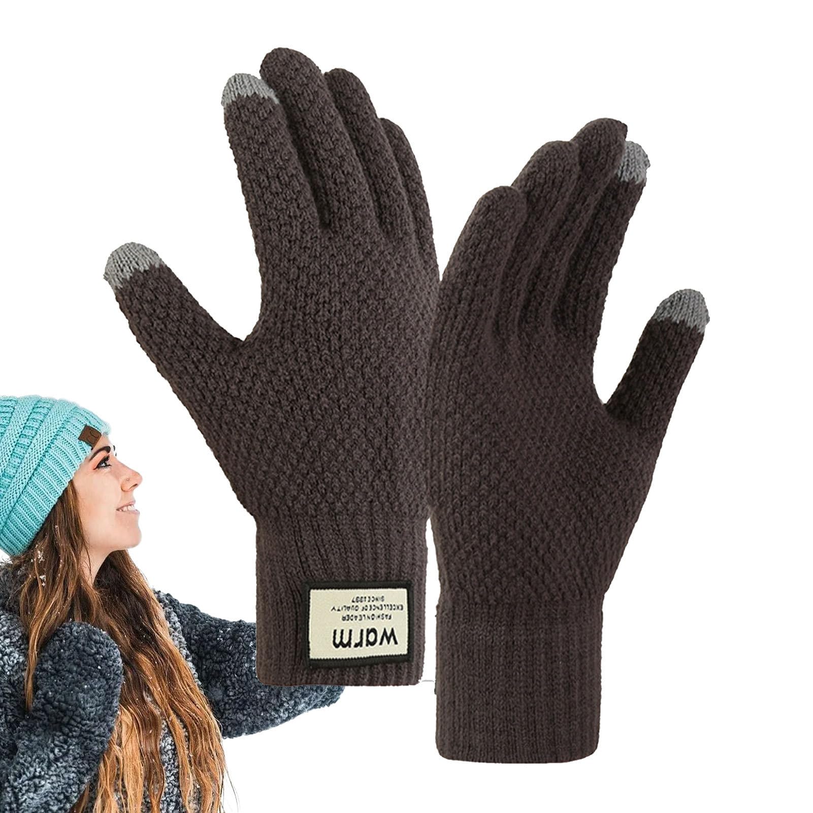 Guantes térmicos, guantes de invierno para pantalla táctil con diseño de doble capa, guantes cálidos para correr con material de punto, guantes de entrenamiento resistentes al viento, guantes de punto