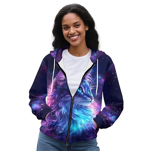 SEANATIVE Women Zip Up Hoodies Drawstring Sweatshirt Long Sleeve Casual