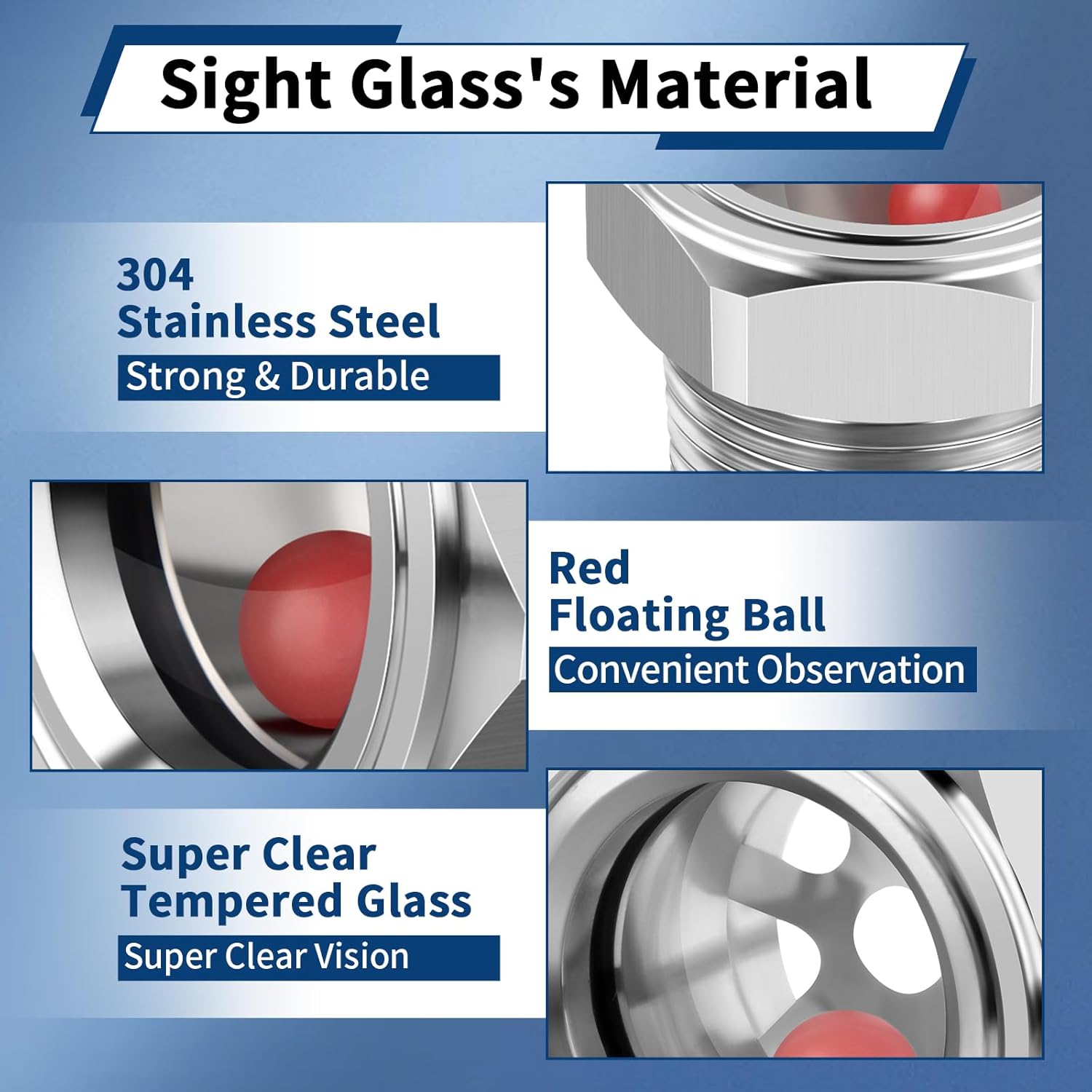 Boltigen Sight Glass Replacement for Air Compressor, 2'' NPT Stainless Steel Oil Sight Plug, 2inch Clear Oil Level Sight Window Tank Liquid Sight Gauge Indicator, Perfect for Compressor、Pump