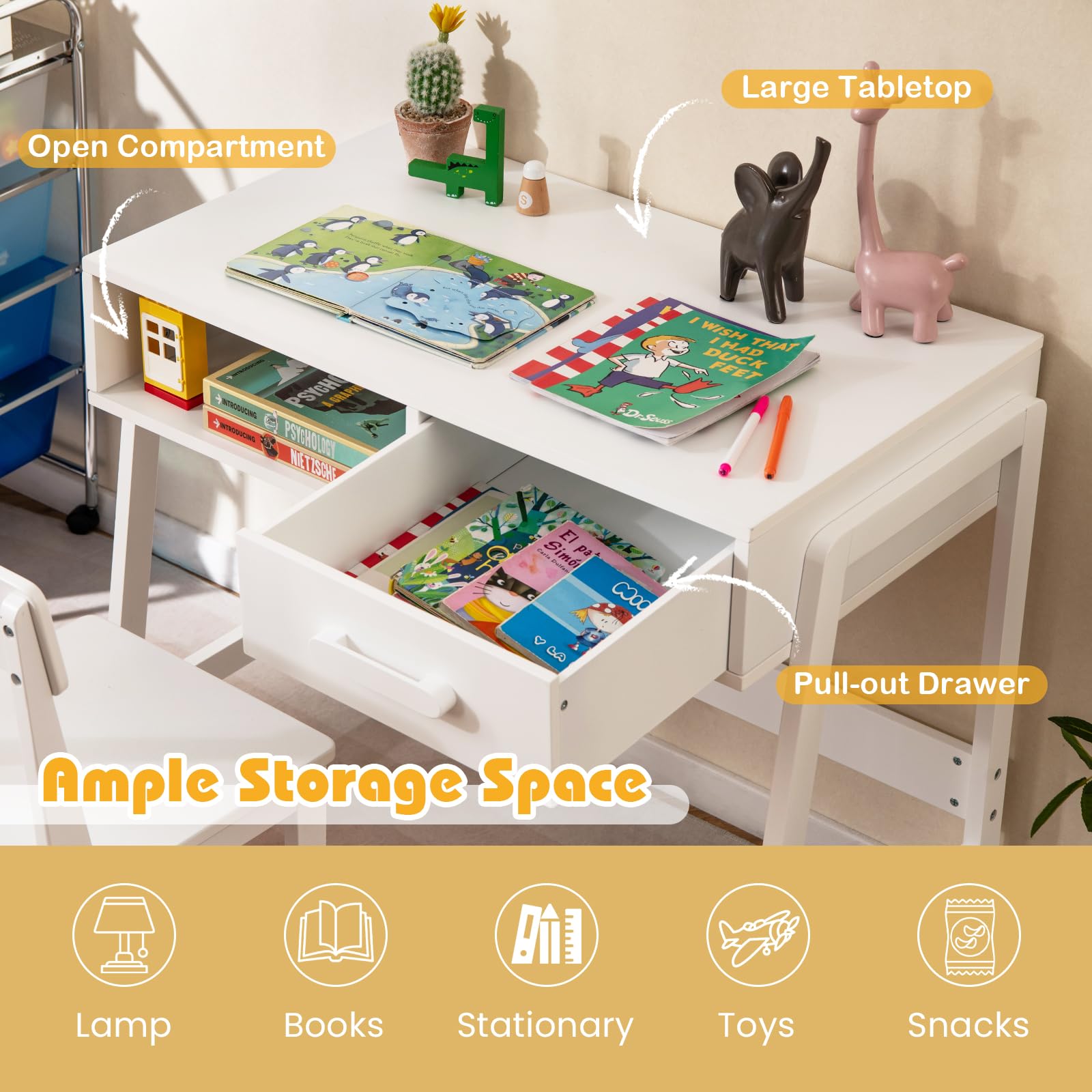 UTEX Kids Desk And Chair Set, Study Desk For Kids With Storage Bins