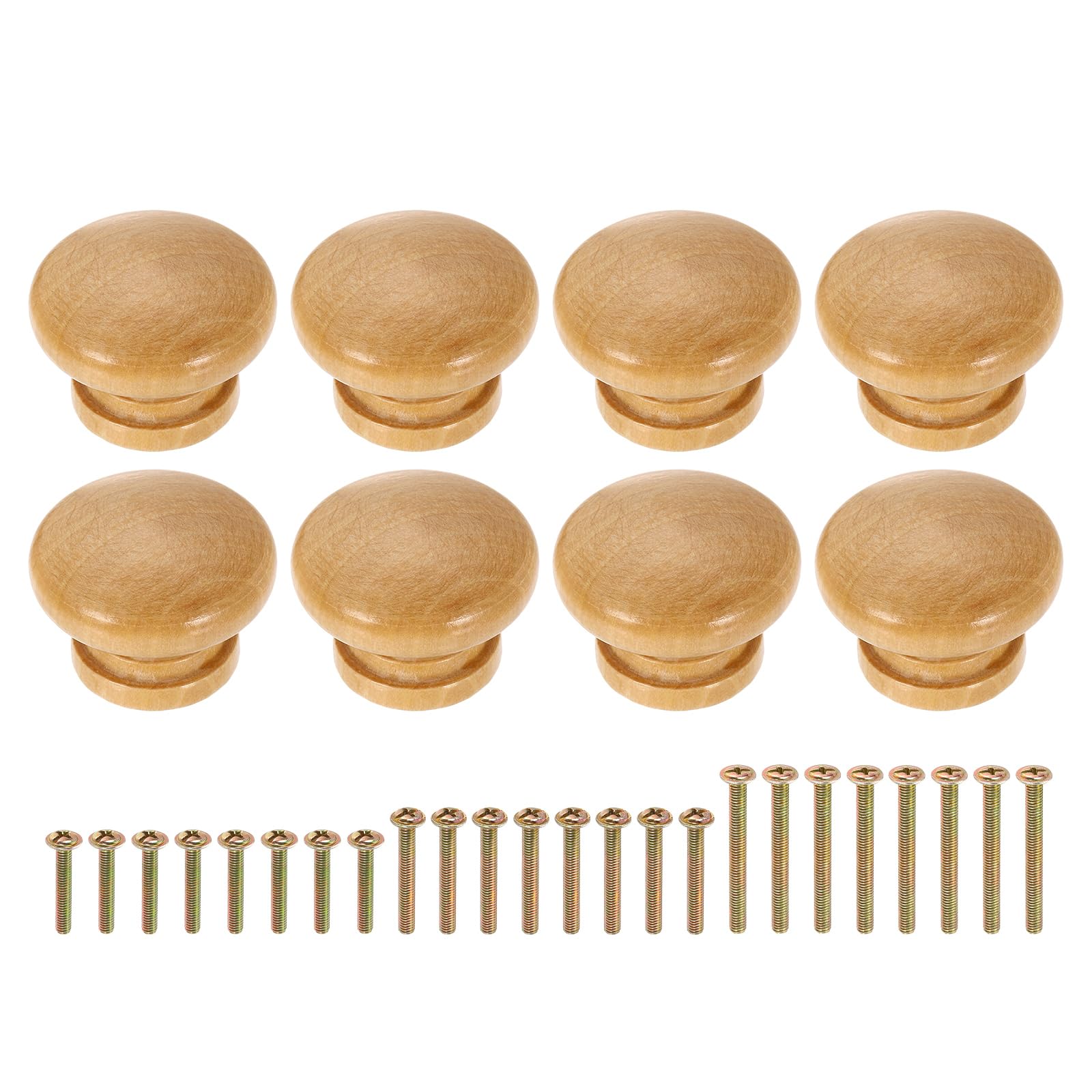 sourcing map 8Pcs Round Wood Drawer Knob, 1.6" Diameter Round Cabinet Knobs Paint Surface Mushroom Shape Wooden Knobs with Screws for Furniture Dresser Wardrobe Cupboard, Wood Color
