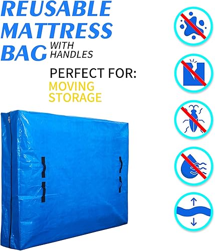 Miniatura 4 de Funda de colchón para mudanzas tamaño Queen, paquete de 2, bolsa de colchón para mudanza y almacenamiento con 8 asas, cierre de cremallera doble,