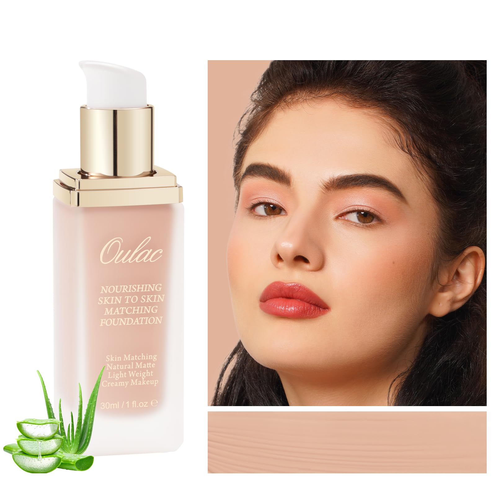 Oulac Foundation Full Coverage, Foundation for Mature Skin Liquid Hydrating Make up Enriched with Aloe Vera, Shade: 05 Nude 30 ml