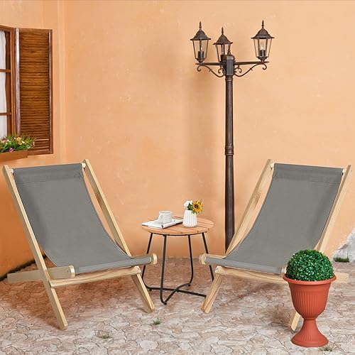 Miniatura 4 de Tangkula Silla plegable de madera para exteriores, silla de playa portátil con respaldo ajustable de 3 posiciones, silla de patio con cojín grueso
