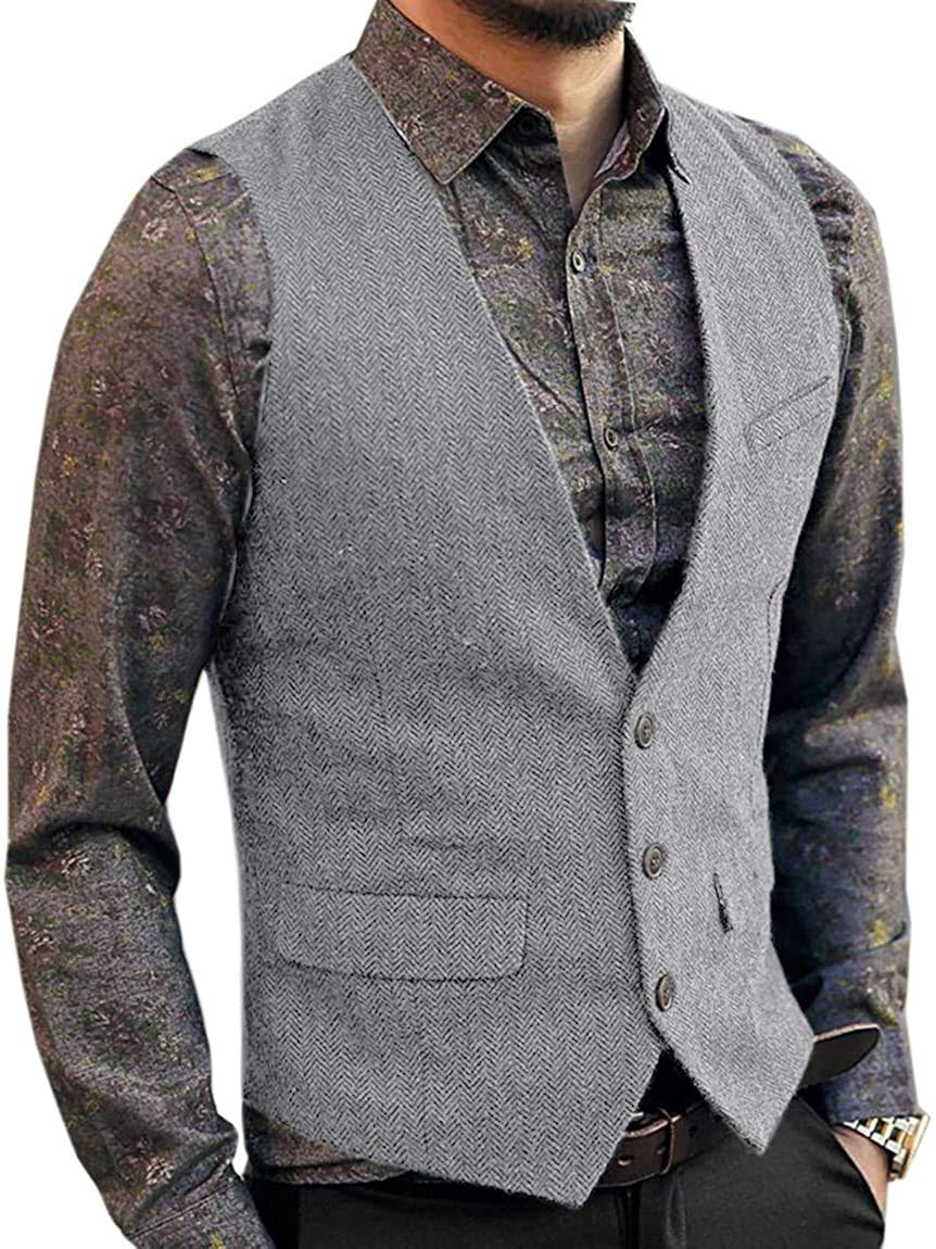 DESIGN - Gilet da abito skinny fit verde oliva in misto lana con motivo a spina di pesce