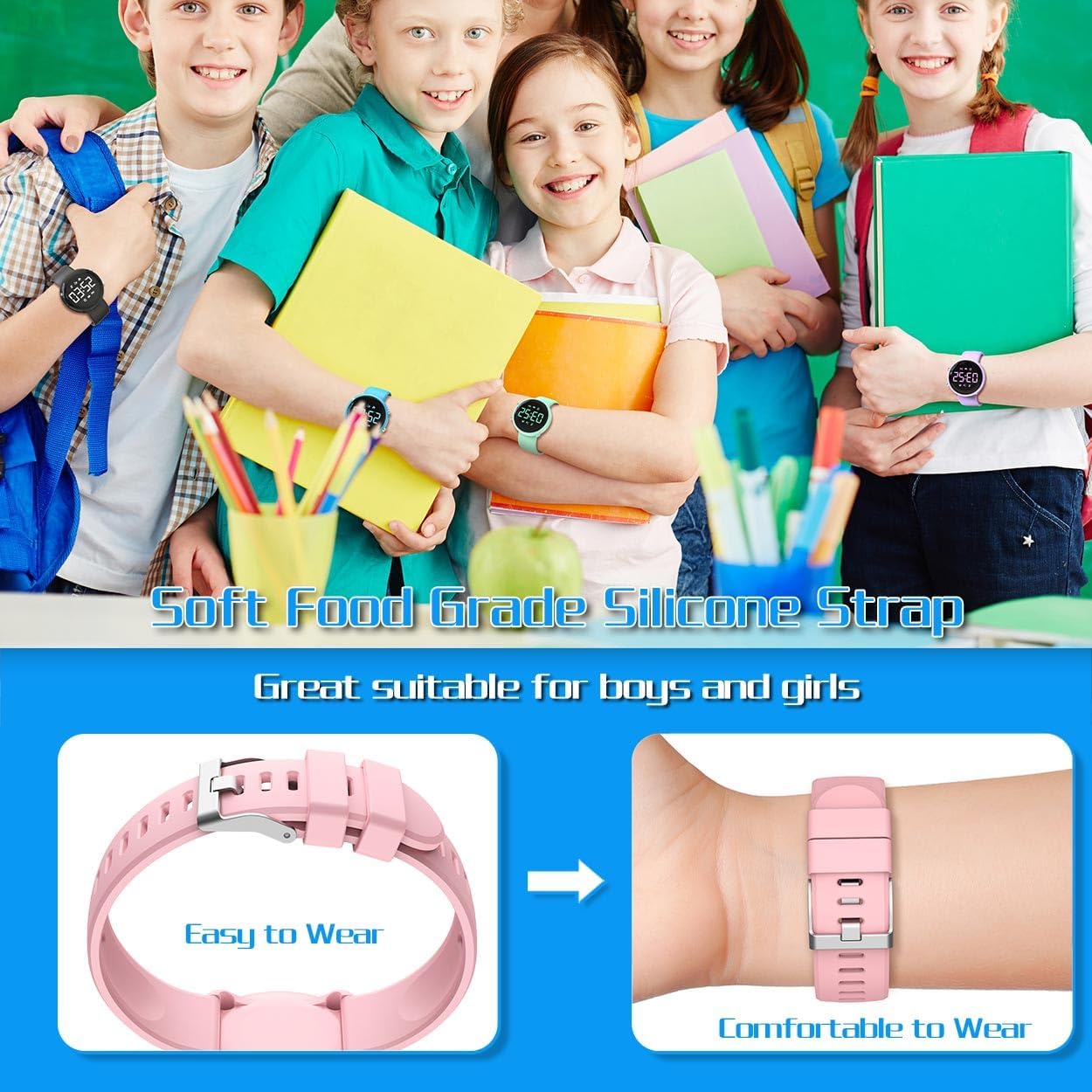 Kids Digital Pedometer Watch, Non-Bluetooth Fitness Tracker Watch, Steps Counter, Alarm Clock, Stopwatch, Gift for Children Teens Girls Boys