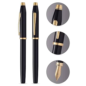 Cross Century II Black Lacquer Fountain Pen with 23KT Gold-Plated Appointments and 23KT Gold-Plated Medium Nib Item# 419-1 - Image 3