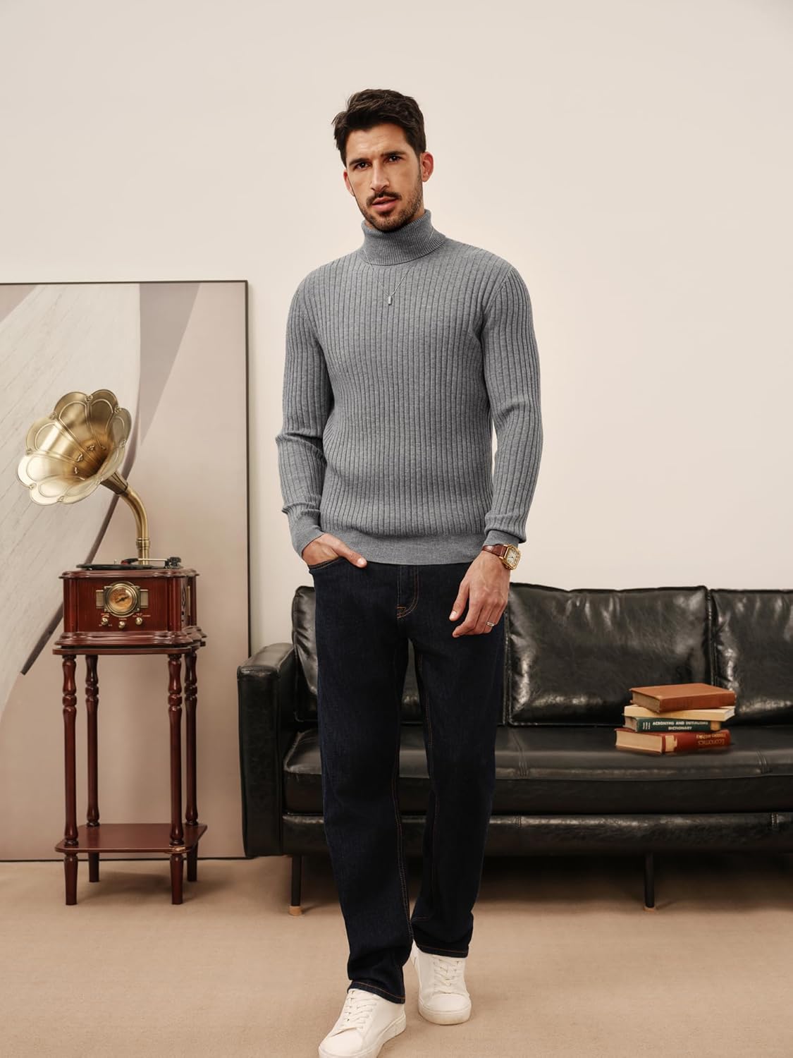 PJ PAUL JONES Men's Slim Fit Turtleneck Sweater Casual Ribbed Knitted Pullover Sweaters - Image 3