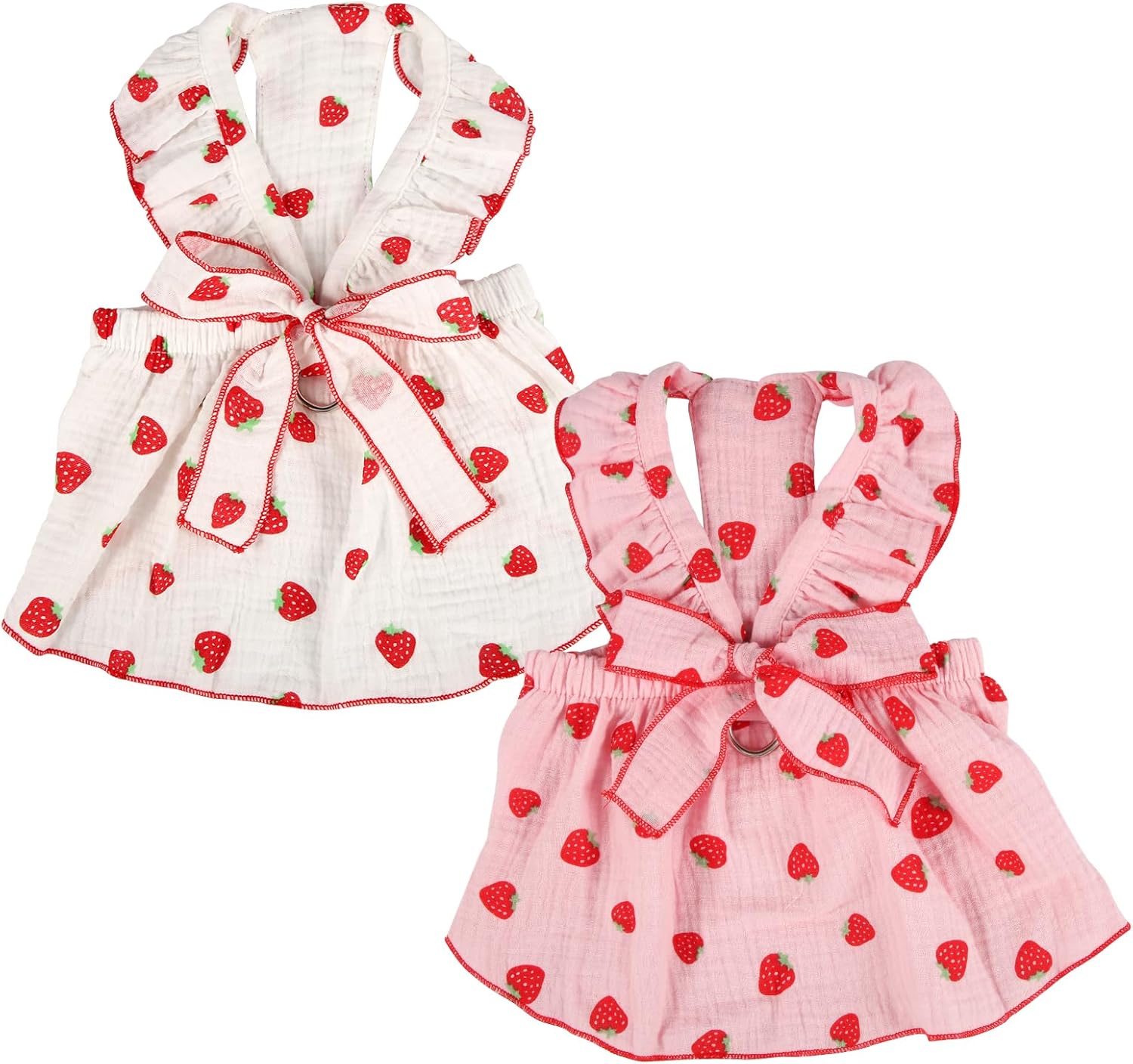2pcs Girl Dog Dresses, Strawberry Printed Bow Decoration Girl Puppy Clothes Summer Cute Cat Clothes Pet Kitten Dresses for Small Medium Large Dog and Cat (L)