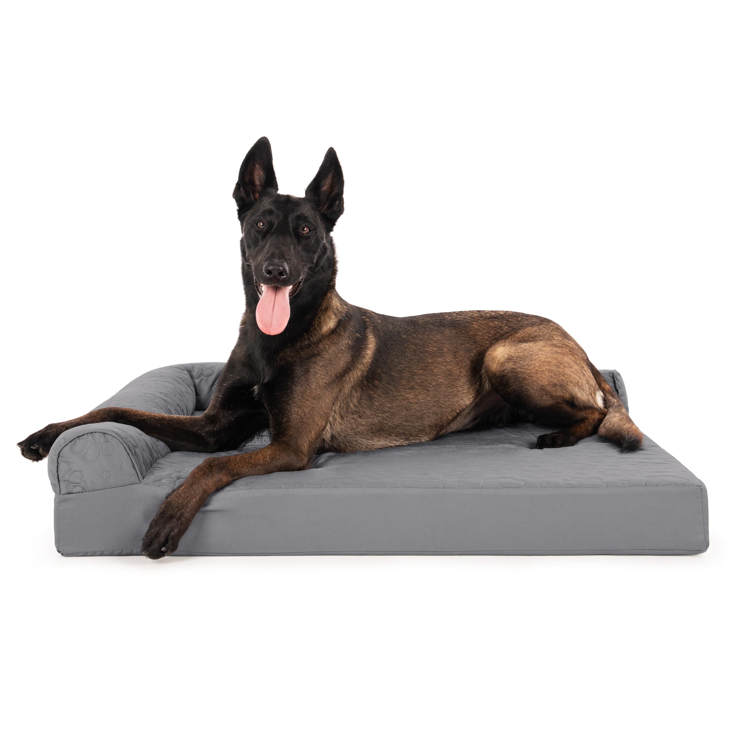 Furhaven XL Orthopedic Dog Bed Pinsonic Quilted Paw L Shaped Chaise w/Removable Washable Cover - Titanium, Jumbo (X-Large)