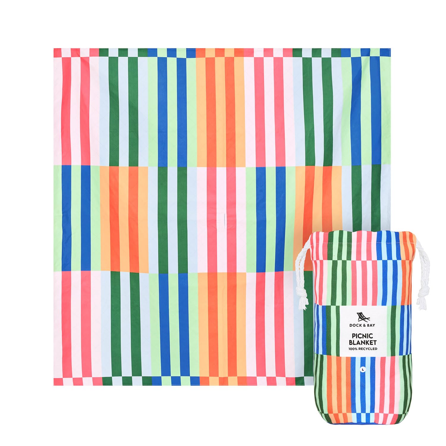 Dock & Bay Picnic Blanket - Quick Dry & Water Resistant - 100% Recycled Materials - Large (170x170cm) - Sugar Sorbet