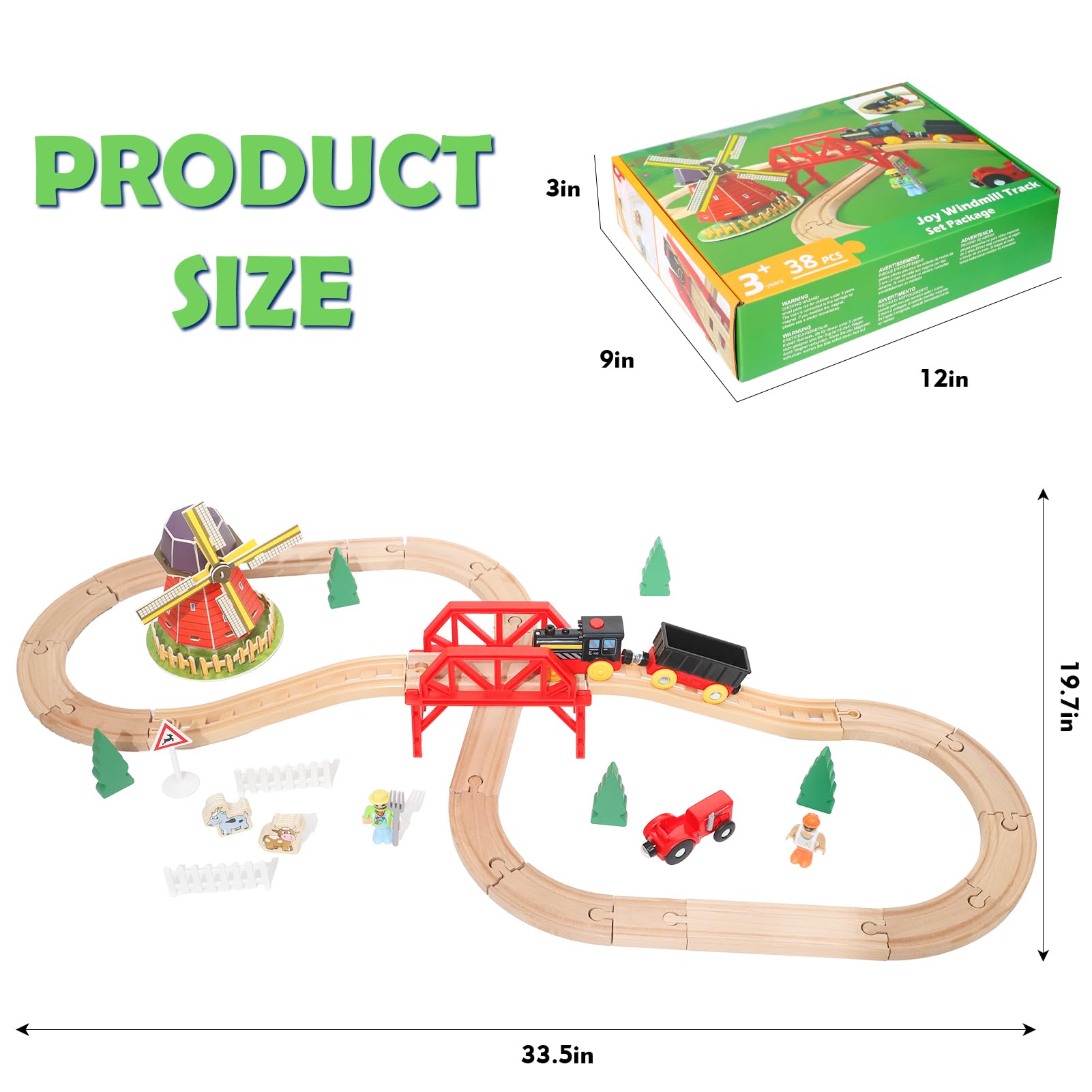 XIAPIA Wooden Train Set for Toddler Farm Theme Wooden Train Track Fits Thomas/Brio/Melissa and Doug - Image 3