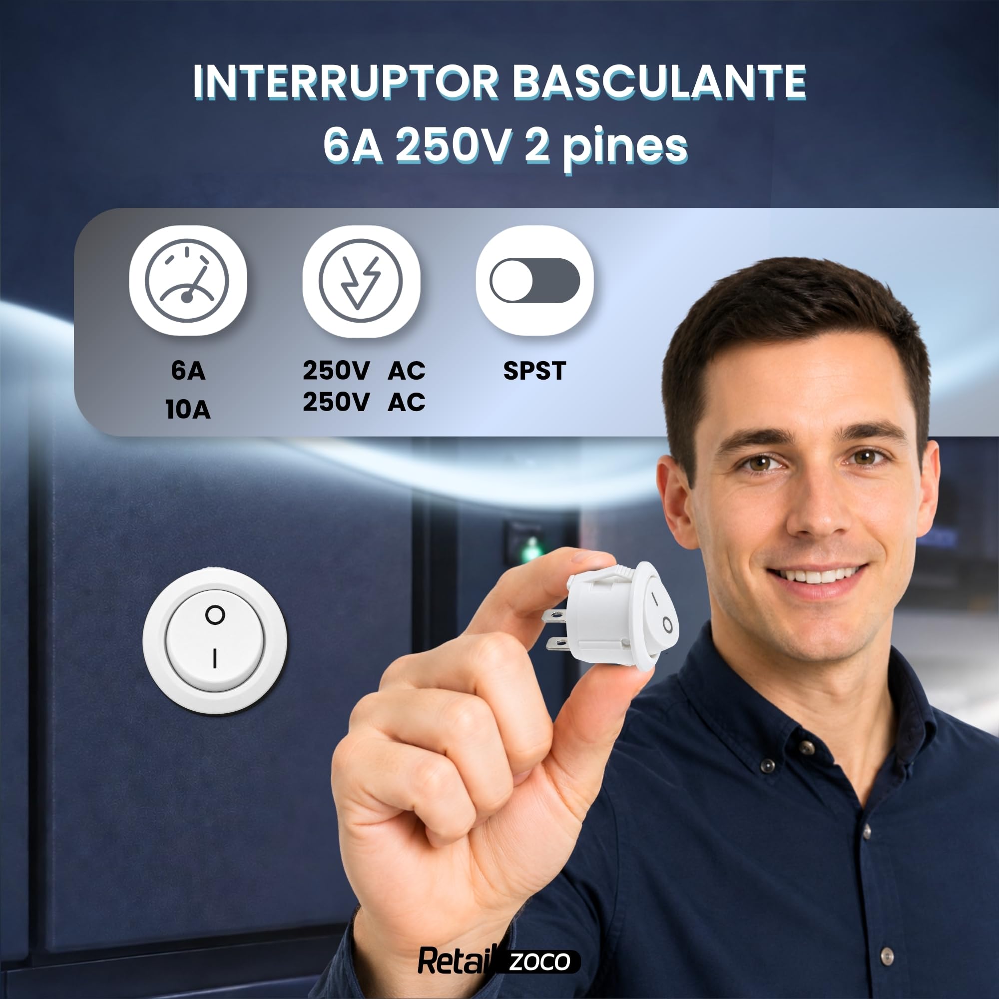 Interruptor Redondo Basculante SPST ON/OFF 2 pin, 5 Unidades - imagen 2