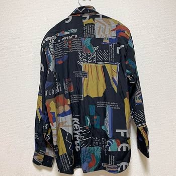 VINTAGE - ヴィンテージ古着光沢シルク風総柄幾何花柄オープンカラーシャツブラウス長袖レトロ VINTAGE - ヴィンテージ古着光沢シルク風総柄幾何花柄オープン