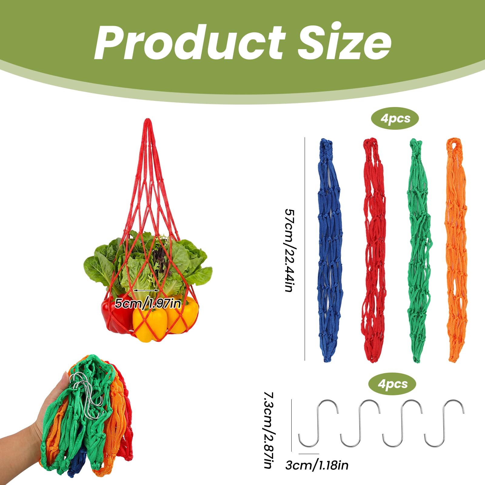 Red de Alimentación para Pollos Colgante - Pack de 4 Bolsas de Malla de Nailon Reutilizables con 4 Ganchos en S - Dispensador de Frutas y Verduras para Gallinas, Patos, Gansos y Más