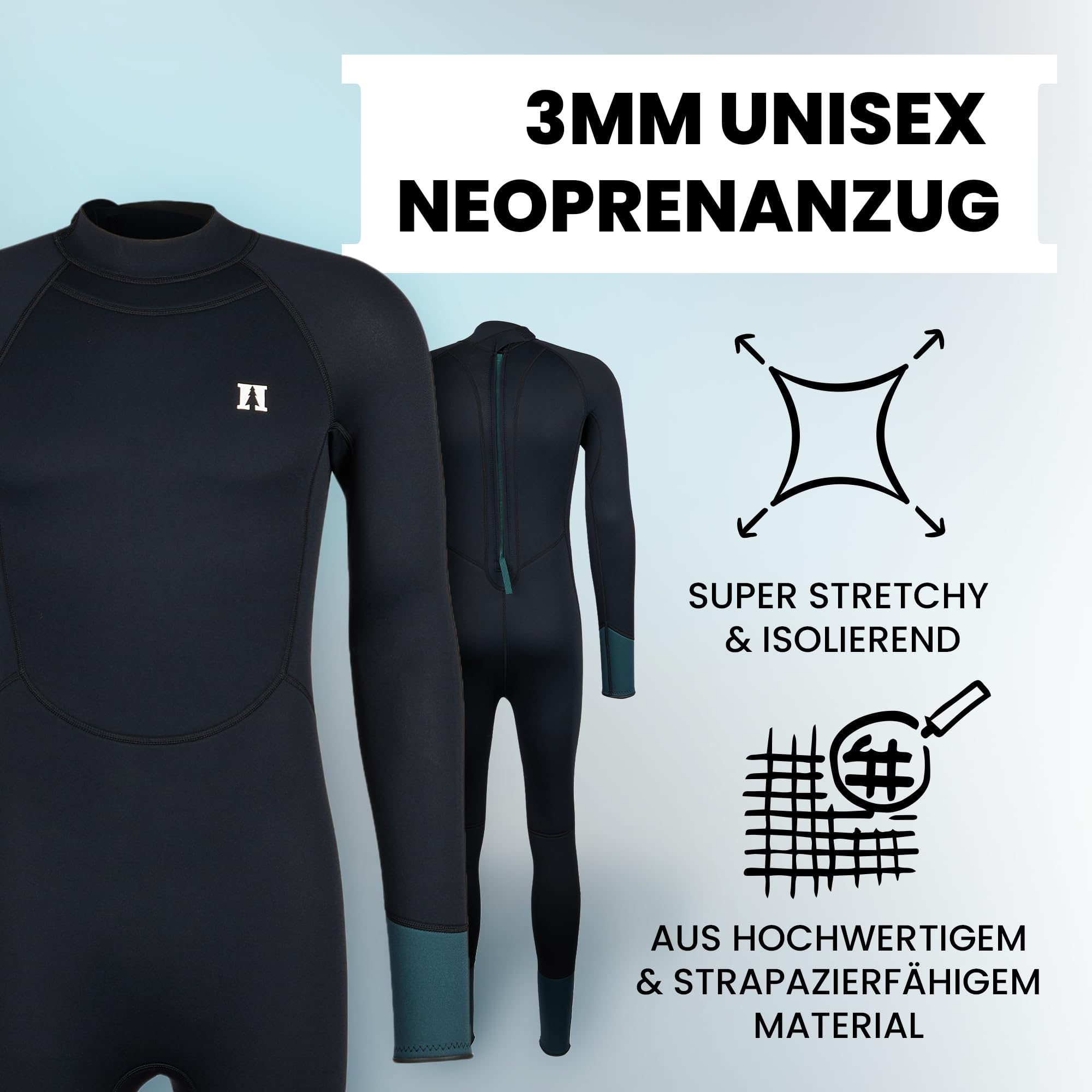 SeapineHe. Neoprenanzug Damen & Herren lang 3mm - Ganzkörper-Wetsuit mit Rücken-RV – Tauchanzug für Surfen, SUP, Schwimmen etc. – Leichter Taucheranzug aus Stretchmaterial