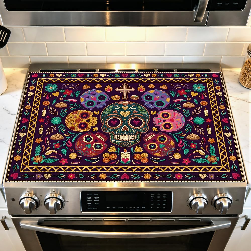 Halloween Skull Stove Top Cover Electric Stove, 28.4 x 20.5 in