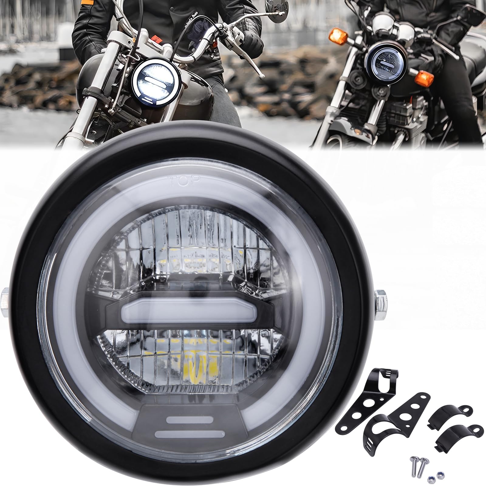DREAMIZER Faro LED Redondo para Motocicleta de 6.5", Compatible con Harley Honda Suzuki Yamaha Kawasaki Triumph Cafe Racer