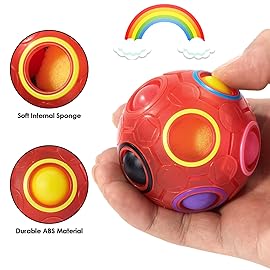 Vdealen Magic Rainbow Puzzle Ball, Fidget Ball Puzzle Brain Teaser Fidget Toy for Boys & Girls- Birthday Party Easter Valentines Christmas Stocking Stuffers for Kids Teen & Adults(Red)