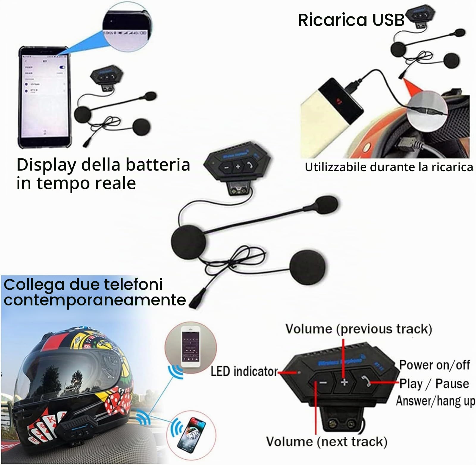 Casco Moto Bluetooth Casco Aperto Retrò Con Occhiali Casco Jet Moto in Pelle 3/4 Omologato ECE Mezzo Casco per Uomo E Donna Adulto Ciclomotore Scooter
